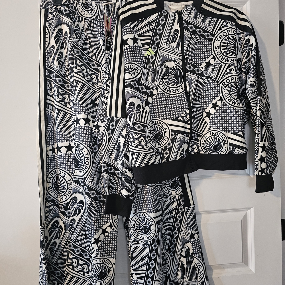 adidas Black and White Graphic Track Pants & Jacket Set